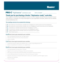 Hunter Pro-C Hydrawise HPC400 Controller Door Card - Official Physical Copy (RC086)