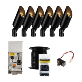 FX Luminaire Cora 6 Piece CA-51 Landscape Lighting Accent Up Light Kit, Black Finish, Photocell…